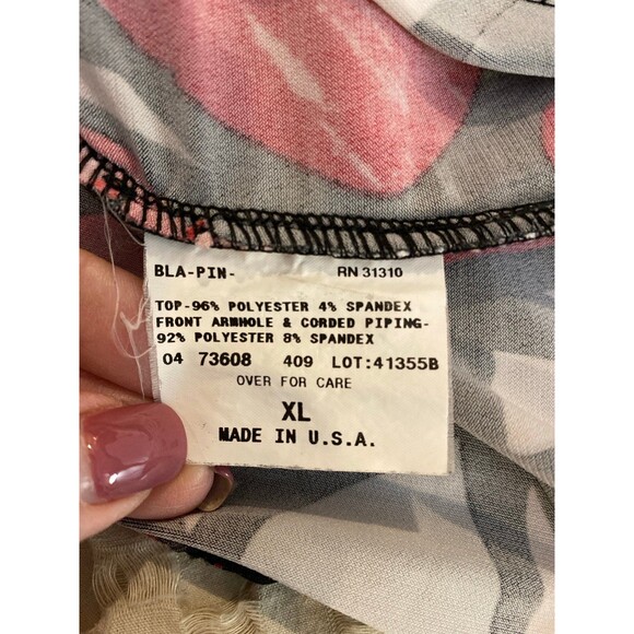 AB Studio Faux Wrap Blouse Plus Size XL Top Abstract Pattern Pink Gray + Stretch - Picture 9 of 12